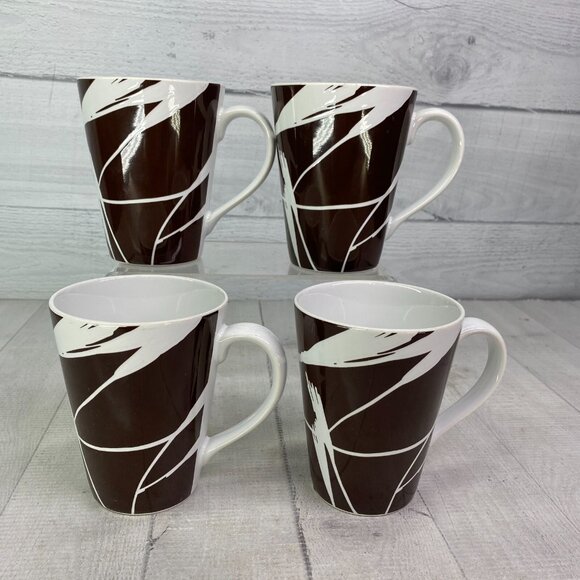 Home Target DUSK Brown Chocolate Geometric Leaves Stoneware 14oz Cups Mugs Set 4 - Picture 4 of 16